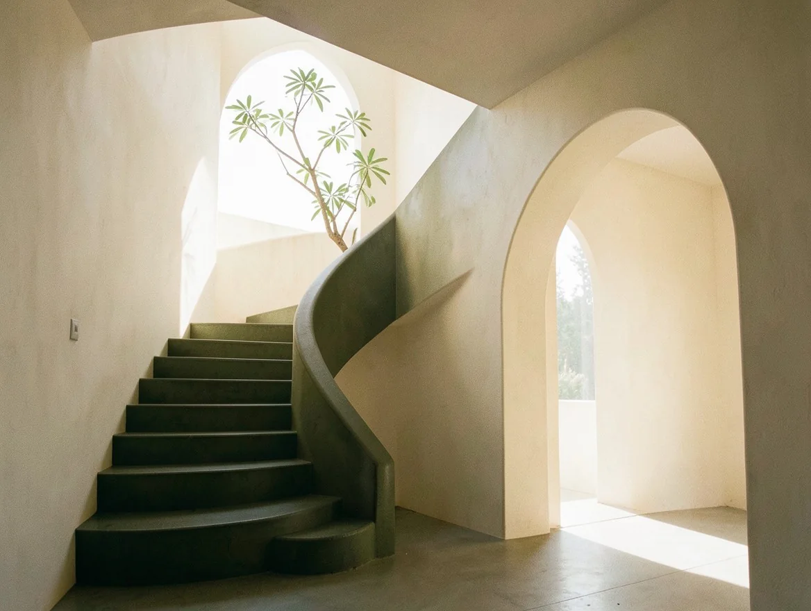 Escalera arquitectónica iluminada que simboliza avanzar paso a paso